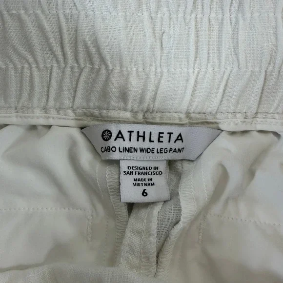 Athleta Cabo‎ Linen Wide Leg Pants Elastic Waist Drawstring Zip Pockets Size 6 - Picture 3 of 9